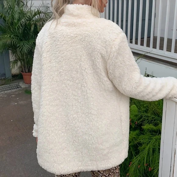 Cozy Button up Teddy Oversized collared Jacket Coat - Picture 4 of 13